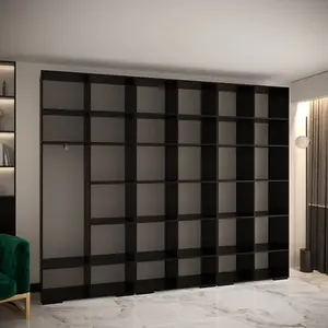 Elegant Black Manhattan I Hinged Door Wardrobe W3000mm H2370mm D470mm - Gold Handles, Customisable Storage