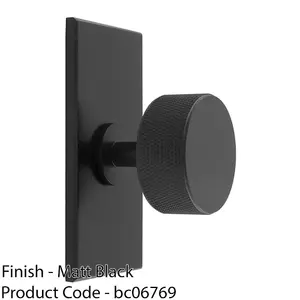 Knurled Radio Cabinet Door Knob & Matching Backplate - Matt Black 76 x 40mm