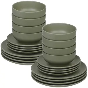 Queensway Home & Dining 26cm Diameter 32 Pcs Green Coloured Stone Ceramic Dinnerware Plates Pasta Bowls Set