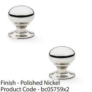 2 PACK - SOLID BRASS Mortice Smooth Mushroom Door Knob - Polished Nickel 41mm Diameter