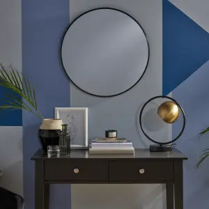 GoodHome Muhely Brushed Black Modern Round Wall-mounted Framed Mirror, (H)60.9cm (W)60.9cm