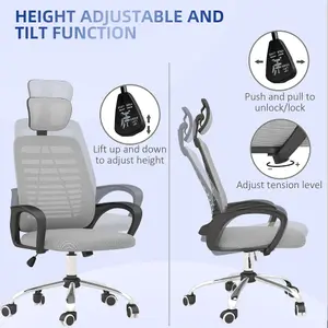 Vinsetto Mesh Office Chair, Computer Chair with Rotatable Headrest, Grey