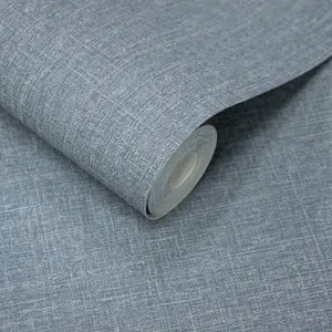 Grandeco Boutique Pure & Protect Cirrus Woven Linen Textured Antibacterial Wallpaper, Denim Blue