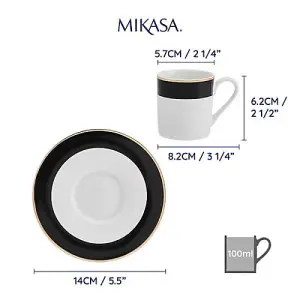 Mikasa Luxe Deco Set of 2 100ml Espresso Cups & Saucers