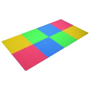 Red, Yellow, Blue & Green Interlocking floor tile 2.88m², Pack of 8