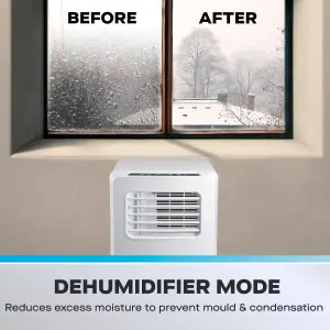 Daewoo 4-in-1 Four Seasons Smart Large Dehumidifier & Fan Heater AND Summer 9000 BTU Air Conditioner with Remote Control White