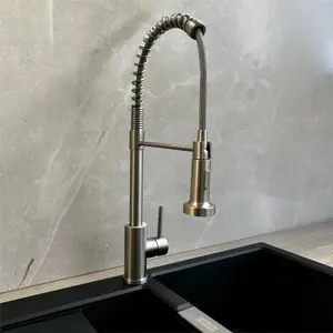 Liquida CT593BS Brushed Steel Spring Kitchen Mixer Tap With Pull Out Spray Head