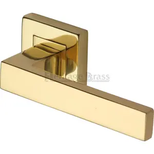 Heritage Door Handle Lever Latch on Square Rose Delta Sq Design (Set of 2) Polished Brass