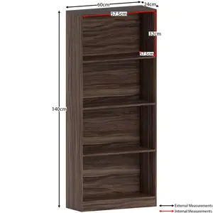 Ronald Bookcase Walnut / 140 cm H x 60 cm W