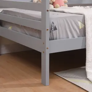 Teddy Kids Childrens Wooden House Treehouse Single Bed Frame (Grey)