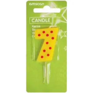 Amscan Number 7 Dot And Stripe Candle Yellow/Red (One Size)