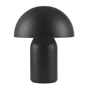 Modern Rechargeable 35cm Mushroom Lamp in Mat Black with Touch Dimmer Button