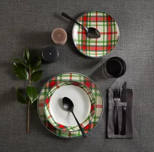 30 Piece Green Tartan Dinner Set