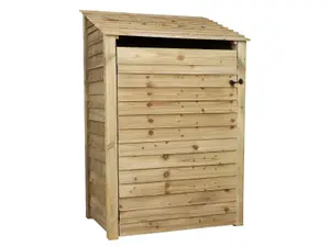 Wooden log store with door and kindling shelf W-119cm, H-180cm, D-88cm - natural (light green) finish