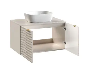 Bathroom Countertop Vanity Sink Unit 800mm Herringbone Ribbed Beige Modern Wall Mounted Cabinet Cara