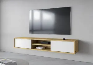 Elegant Frida 40 Floating TV Cabinet 1800mm in Oak Artisan & White - Modern Media Solution H320mm D360mm