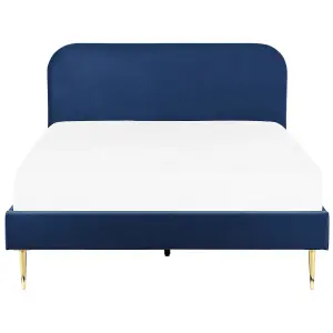 Velvet EU King Size Bed Navy Blue FLAYAT