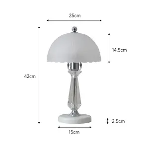 White Iron Base Crystal Table Lamp with Frosted Glass Lampshade