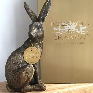 Sitting hare figurine from the Leonardo Reflections Bronzed range, gift boxed.