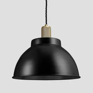 Industville Knurled Dome Pendant, 13 Inch, Black, Brass Holder