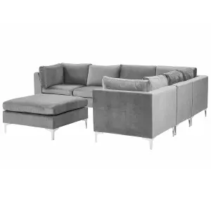 Corner Sofa with Ottoman EVJA Grey Velvet Left Hand