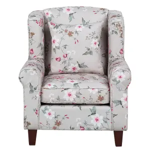 Wingback Chair HAMAR with Footstool Fabric Cream