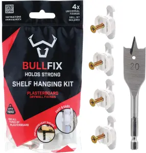 Bullfix Shelf Hanging Kit - Any Plasterboard 12.5-16mm inc Stud, Dot & Dab and Insulated - Holds up to 116kg