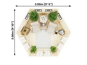 Dunster House Wooden Summerhouse 3.5 x 3 metres Hexagonal Garden Shelter Sun Room Vantage 350