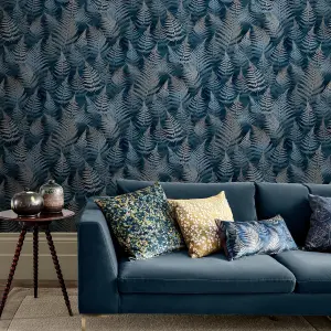 Clarissa Hulse Woodland Fern French Navy Smooth Wallpaper