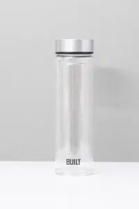 BUILT Tiempo 450ml Insulated Water Bottle, Borosilicate Glass / Stainless Steel - Silver