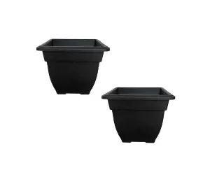 2 x 38cm Square Bell Planter  Black