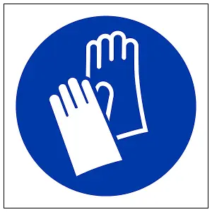 Gloves Logo Mandatory PPE Safety Sign - Adhesive Vinyl 150x150mm (x3)