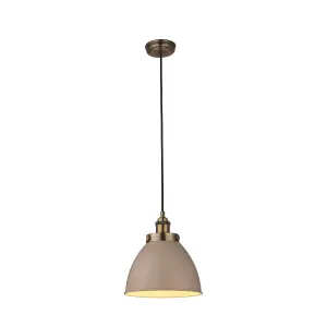 Luminosa Franklin 1 Light Dome Pendant Satin Taupe, Antique Brass Plate, E27