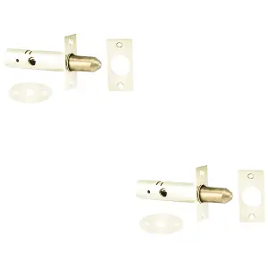 2 PACK - White Internal Door Security Bolt - 61mm Length - 32mm Fixing Centres