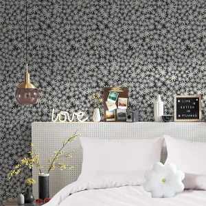 Skinny Dip Black Floral Mica effect Embossed Wallpaper