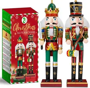 2Pc Christmas Nutcracker Soldier 30cm Wooden Nutcracker Christmas Decorations For Fireplace - 2 Pack Wooden Christmas Nutcracker Figures Indoor