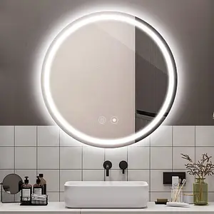 Bathroom Mirror with LED Lights, 600mm Round Wall Mounted Vanity Mirror Illuminated Makeup Mirror with Clock 3 Colour Temperature