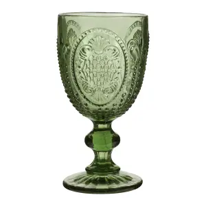 Set of 2 Vintage Luxury Green Drinking Goblet Wine Glasses 310ml