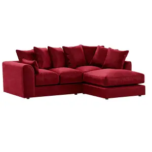 Brooklyn Plush Velvet 3 to 4 Seater L Shaped Corner Sofa Fibre Red Right Hand Facing