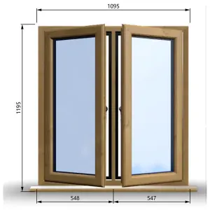 1095mm (W) x 1195mm (H) Wooden Stormproof Window - 2 Opening Windows (Left & Right) - Toughened Safety Glass