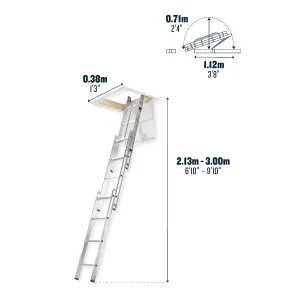 Werner 3-Section Aluminium Loft Ladder & Handrail 2.13m-3m