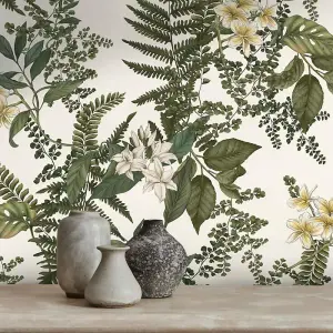 AS Creation Trailing Leaves Lily Blossom Green Wallpaper Textured Paste The Wall