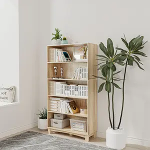 URBNLIVING 150cm Height Oak 5 Tier Wooden Bookcase Shelf Storage Display Shelving Unit