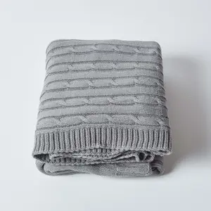 Homescapes Cotton Cable Knit Throw Grey, 130 x 170 cm