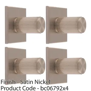 4 PACK - Reeded Cylinder Cabinet Door Knob & Matching Backplate - Satin Nickel 40 x 40mm