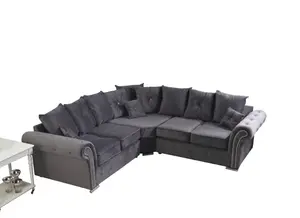 Mellows Plush Velvet Grey Corner Sofa Scatterback 2c2