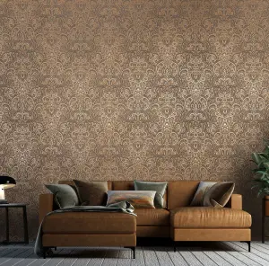 Galerie Adonea Ares Burly Woods Metallic Damask 3D Embossed Wallpaper Roll