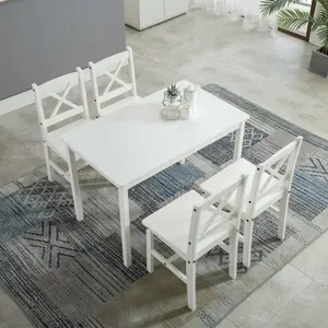 Solid Wooden Kitchen Dining Table and 4 Chairs Set White by MCC