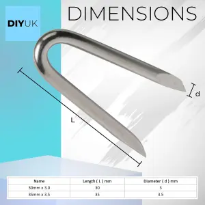 Galvanised Netting Staple U Nails 30mm  Pack of: 500  Heavy Duty U Shaped Wire Tacks for Fencing & Mesh, Fence Pin Staples