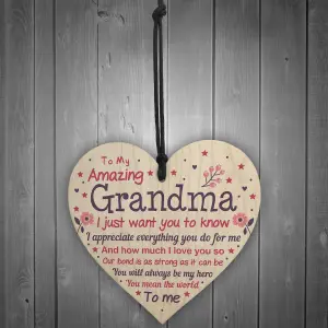 Red Ocean Cute Grandma Wooden Heart Nan Birthday Christmas Gifts From Grandchildren Grandparent Plaque